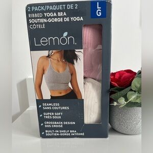 Lemon Ribbed Yoga Bra 2-pack Pink and Light Cream